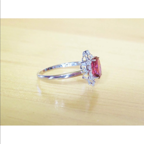 10k White Gold Pink Tourmaline Diamond Ring - Picture 6 of 8